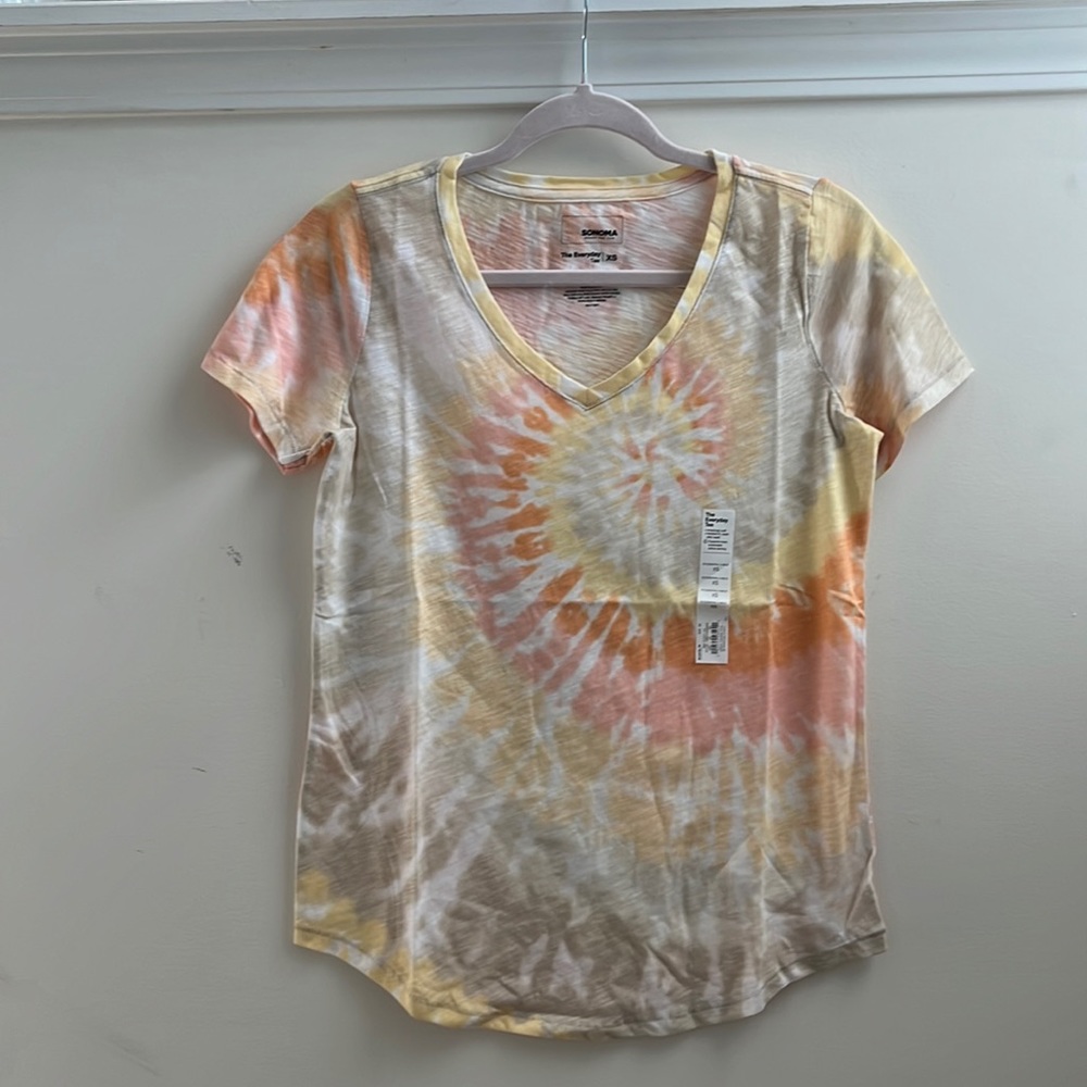 Sonoma Tie-Dye V-Neck Tee in Yellow, Orange, Pink, and Cream